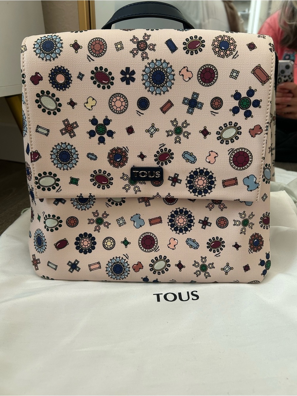 TOUS Pink Printed Backpack with Multicolor Jewel Motif